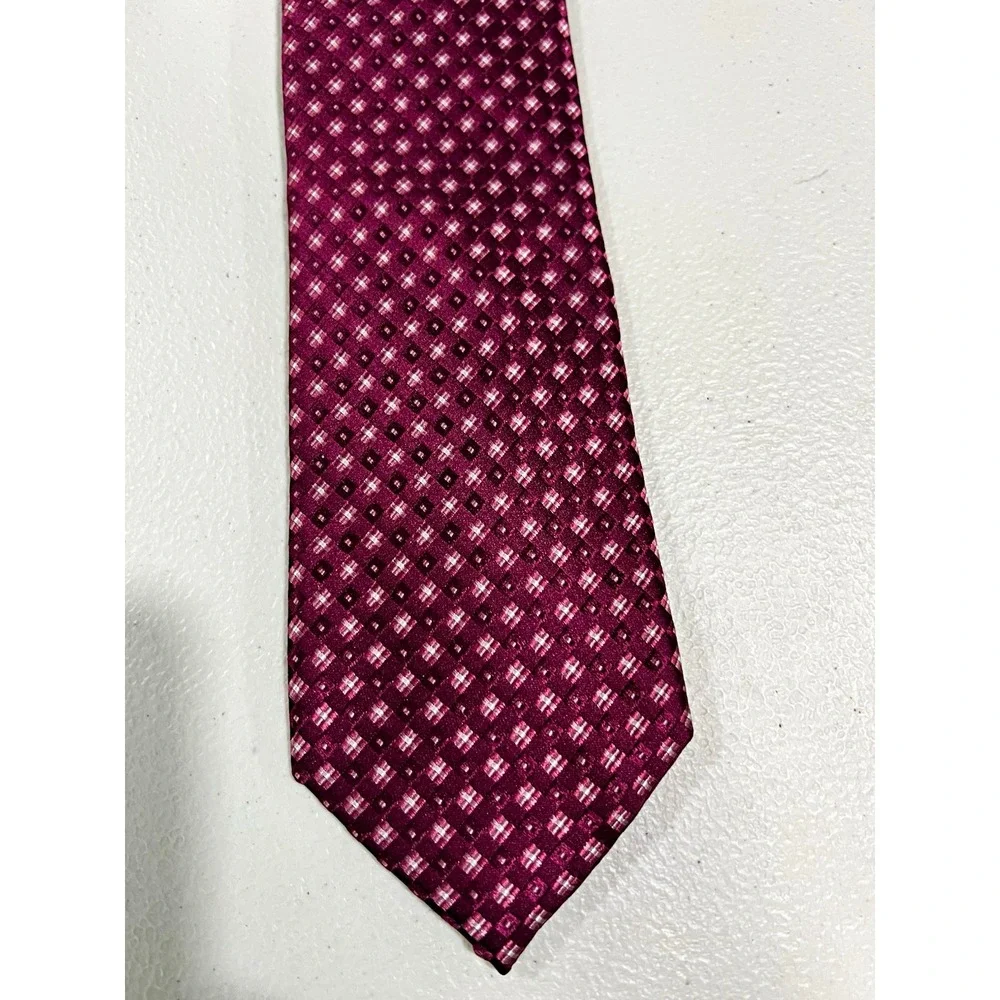 Michael Kors Men's Pointed Woven Tie Burgundy Pink Geometric One Size